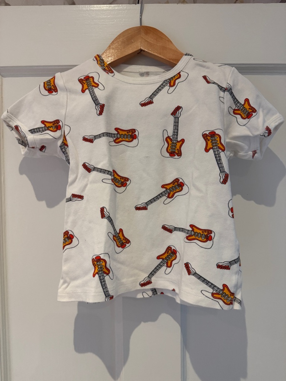 Mini Rodini White Tee with Orange & Red Guitar Print
